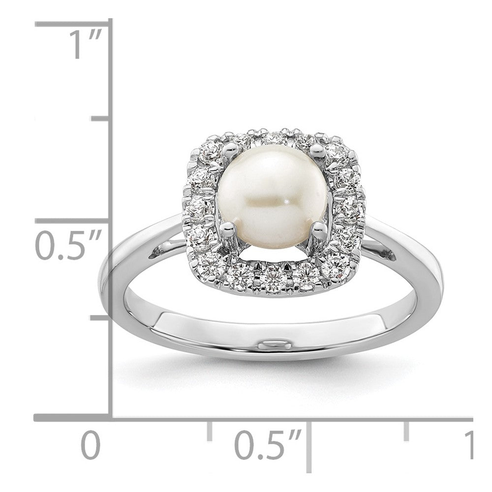14K Weißgold Ring mit 0,25 ct. Laborgezüchtetem Diamant VS/SI+ G+ und Zuchtperlen (Juni-Geburtsstein) in Halo-Fassung