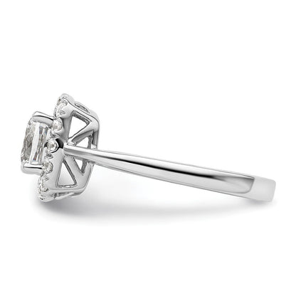 14K Weißgold Ring mit 0,25 ct. Labor-gezüchteten Diamanten VS/SI+ G+ und Weißem Saphir (Aprilgeburtsstein) mit Halo-Fassung