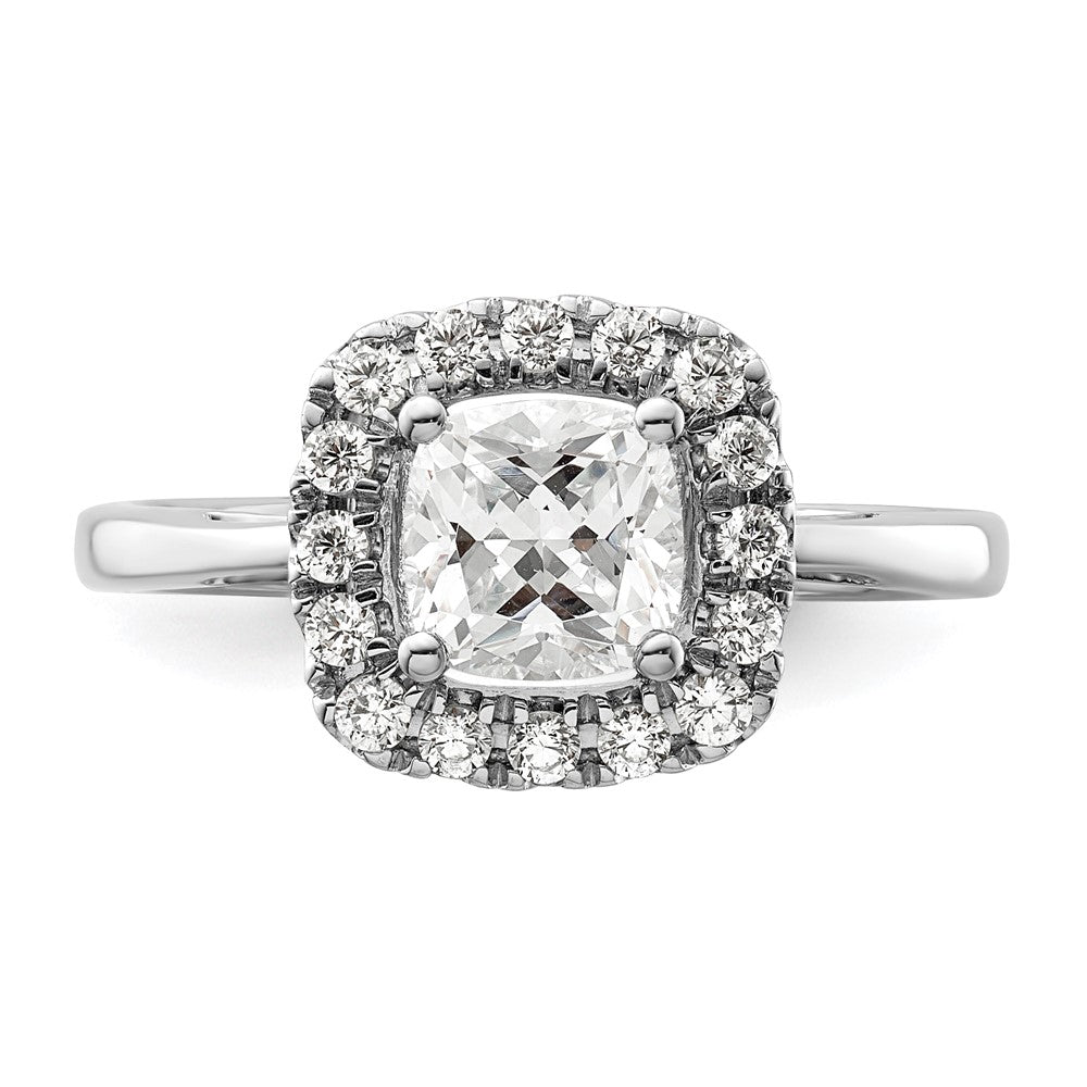 14K Weißgold Ring mit 0,25 ct. Labor-gezüchteten Diamanten VS/SI+ G+ und Weißem Saphir (Aprilgeburtsstein) mit Halo-Fassung