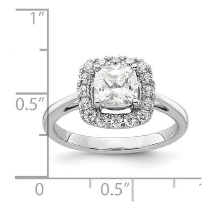 14K Weißgold Ring mit 0,25 ct. Labor-gezüchteten Diamanten VS/SI+ G+ und Weißem Saphir (Aprilgeburtsstein) mit Halo-Fassung