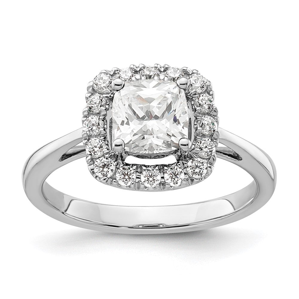 14K Weißgold Ring mit 0,25 ct. Labor-gezüchteten Diamanten VS/SI+ G+ und Weißem Saphir (Aprilgeburtsstein) mit Halo-Fassung