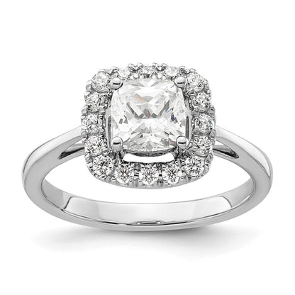 14K Weißgold Ring mit 0,25 ct. Labor-gezüchteten Diamanten VS/SI+ G+ und Weißem Saphir (Aprilgeburtsstein) mit Halo-Fassung