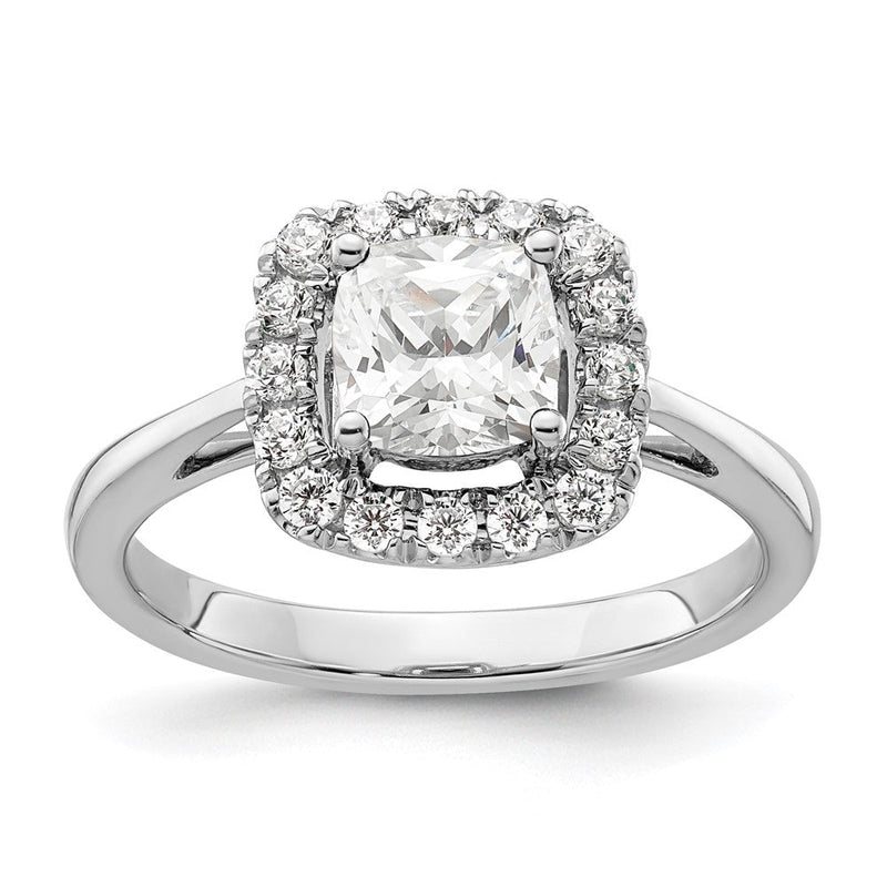 14K Weißgold Ring mit 0,25 ct. Labor-gezüchteten Diamanten VS/SI+ G+ und Weißem Saphir (Aprilgeburtsstein) mit Halo-Fassung