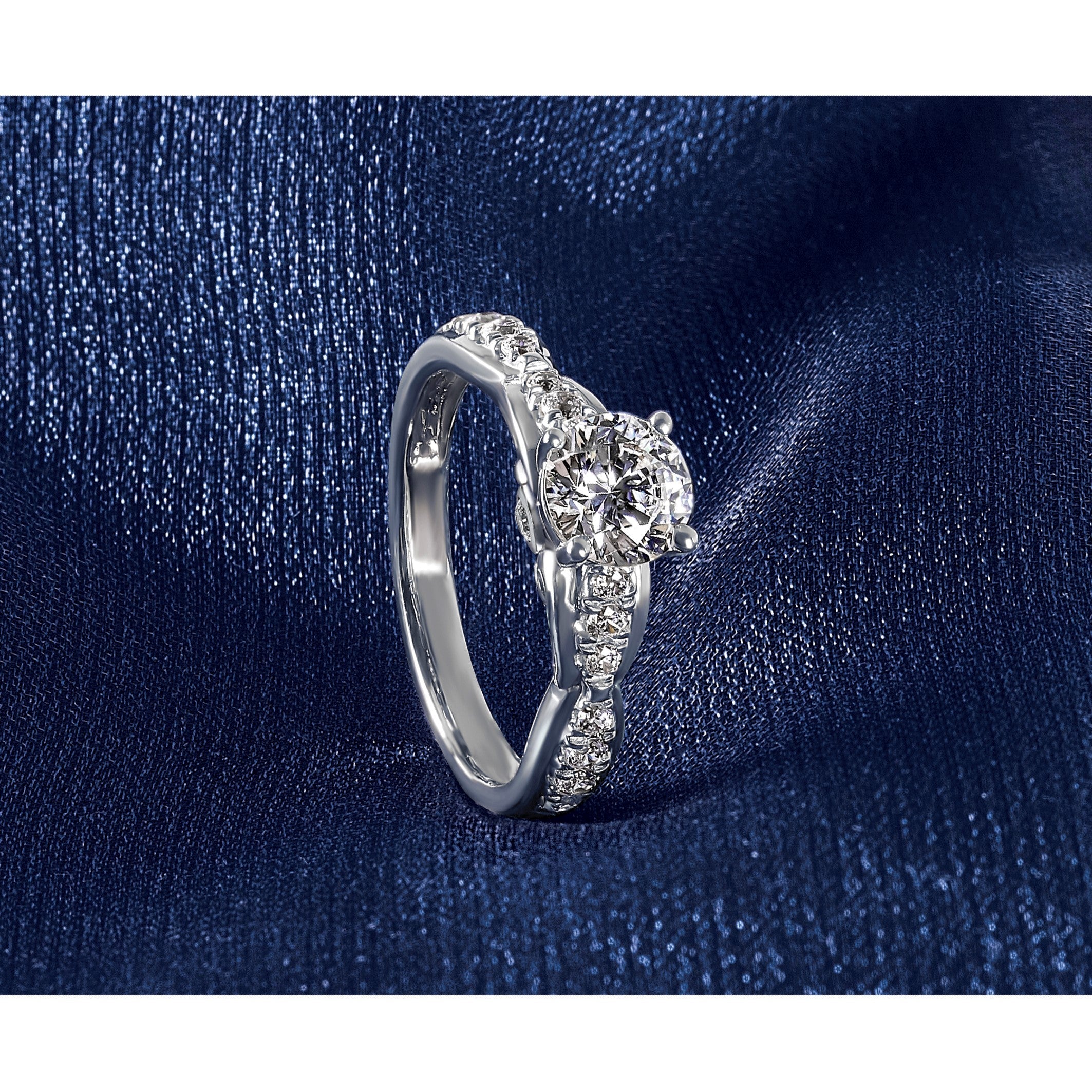 14K Weißgold Verlobungsring mit 0,375 ct. Labordiamanten VS/SI+ G+, Semi-Mount-Fassung mit gemeinsamen Krappen für 1 ct. runden Mittelstein