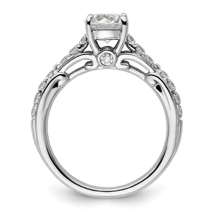 14K Weißgold Verlobungsring mit 0,375 ct. Labordiamanten VS/SI+ G+, Semi-Mount-Fassung mit gemeinsamen Krappen für 1 ct. runden Mittelstein
