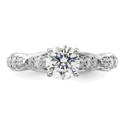 14K Weißgold Verlobungsring mit 0,375 ct. Labordiamanten VS/SI+ G+, Semi-Mount-Fassung mit gemeinsamen Krappen für 1 ct. runden Mittelstein