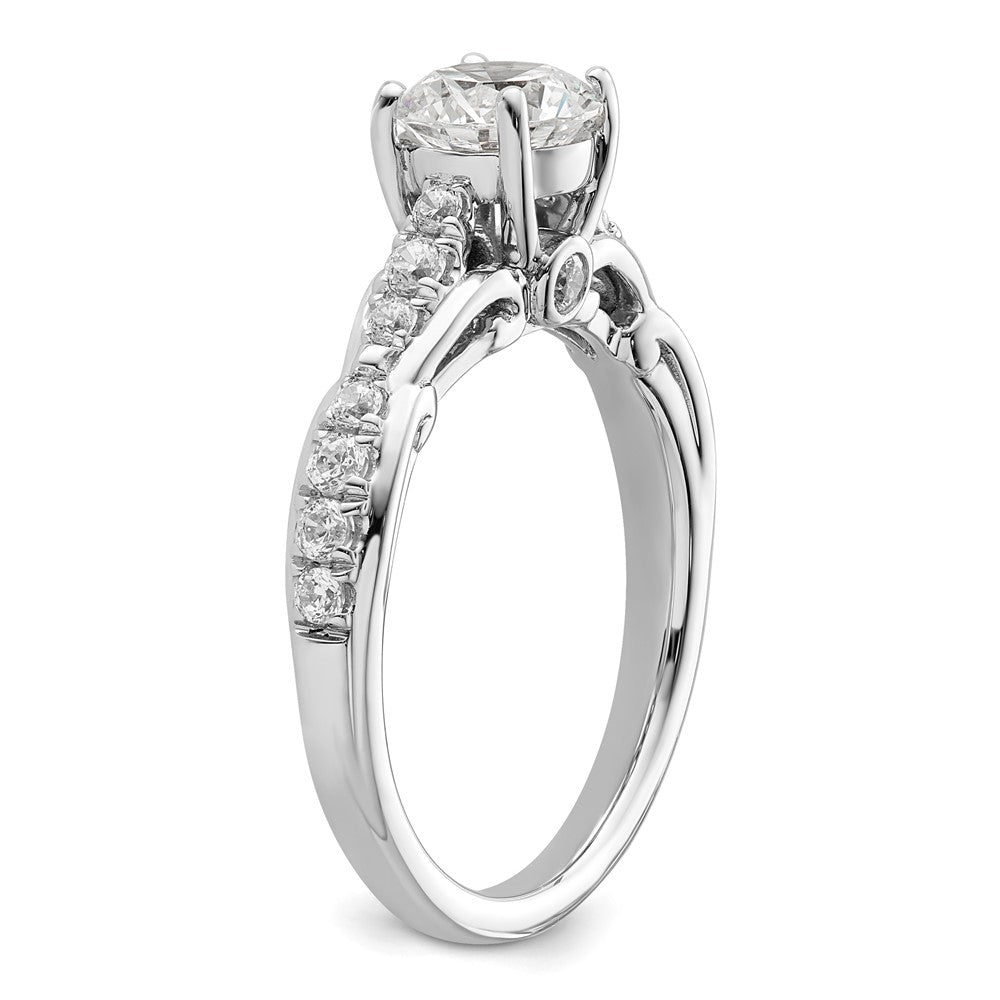 14K Weißgold Verlobungsring mit 0,375 ct. Labordiamanten VS/SI+ G+, Semi-Mount-Fassung mit gemeinsamen Krappen für 1 ct. runden Mittelstein