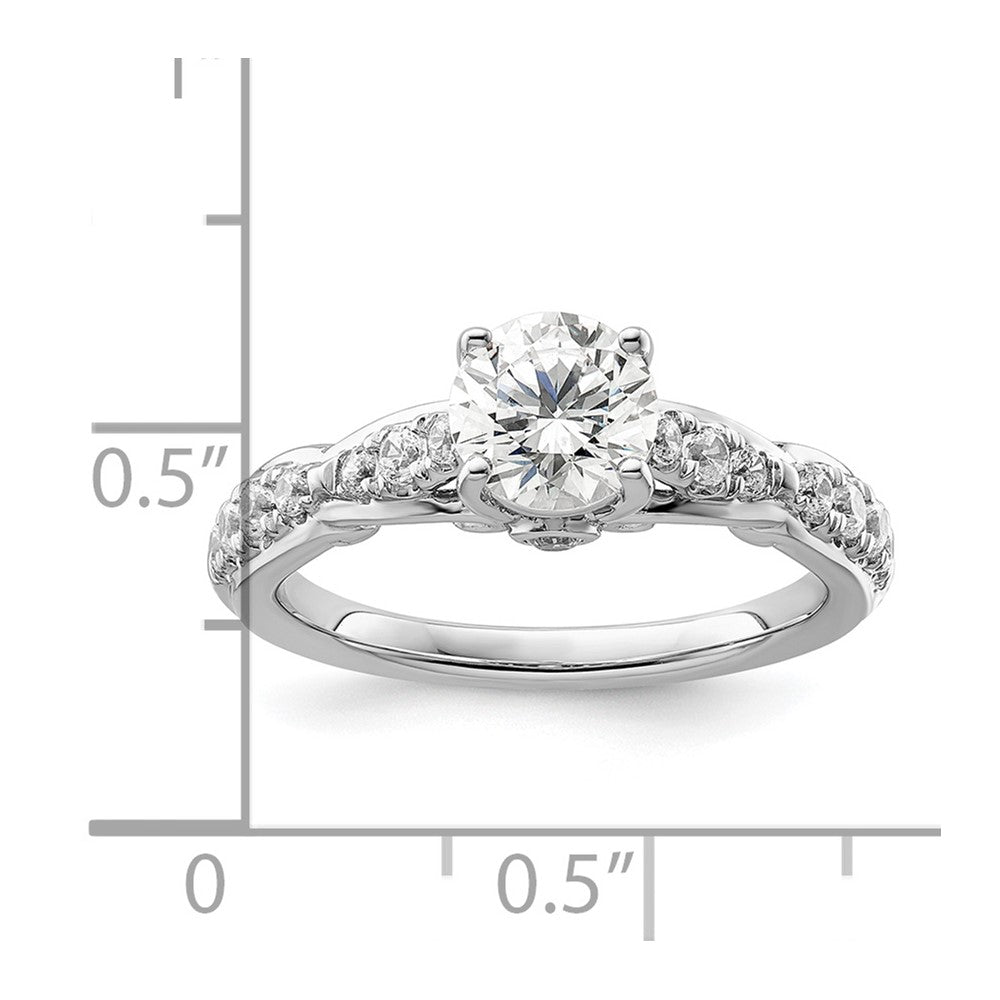 14K Weißgold Verlobungsring mit 0,375 ct. Labordiamanten VS/SI+ G+, Semi-Mount-Fassung mit gemeinsamen Krappen für 1 ct. runden Mittelstein