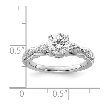14K Weißgold Verlobungsring mit 0,375 ct. Labordiamanten VS/SI+ G+, Semi-Mount-Fassung mit gemeinsamen Krappen für 1 ct. runden Mittelstein