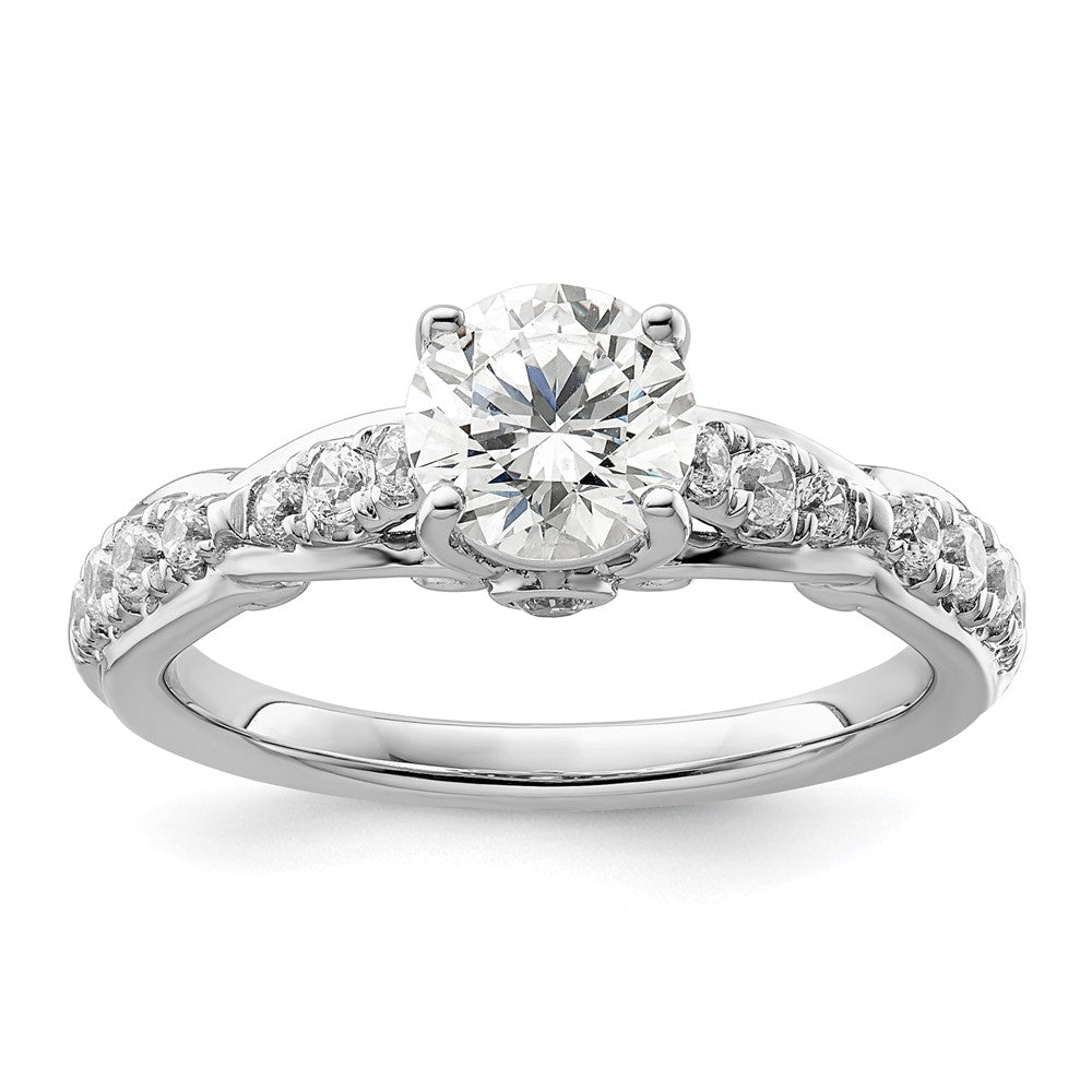 14K Weißgold Verlobungsring mit 0,375 ct. Labordiamanten VS/SI+ G+, Semi-Mount-Fassung mit gemeinsamen Krappen für 1 ct. runden Mittelstein