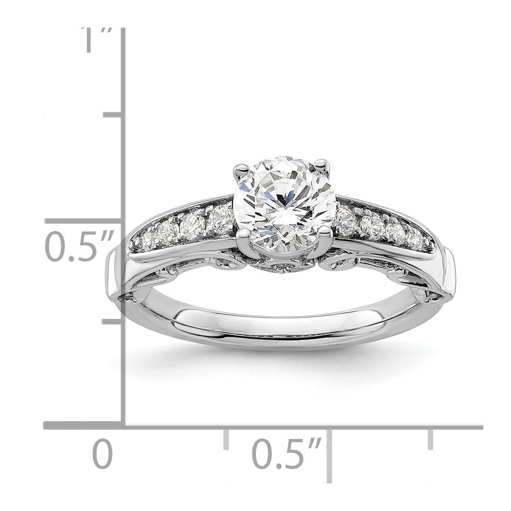 14K Weißgold Verlobungsring mit 0,25 ct. laborgezüchteten Diamanten VS/SI+ G+, 1 ct. rundem Mittelstein in Kanalfassung mit gemeinsamer Krappenfassung