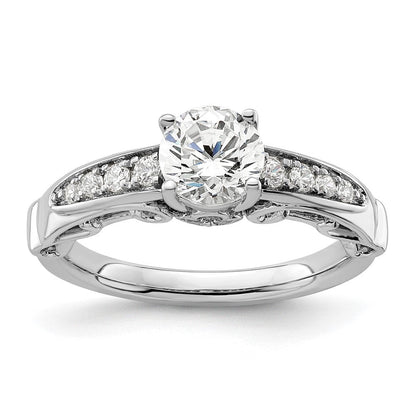 14K Weißgold Verlobungsring mit 0,25 ct. laborgezüchteten Diamanten VS/SI+ G+, 1 ct. rundem Mittelstein in Kanalfassung mit gemeinsamer Krappenfassung