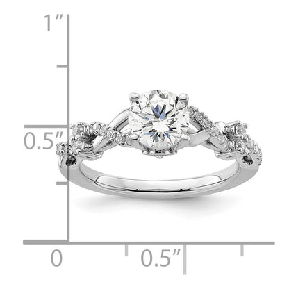14K Weißgold 0,25 ct. laborgezüchteter Diamant VS/SI+ G+ 1 ct. Mittelstein Rund Bypass Verlobungsring