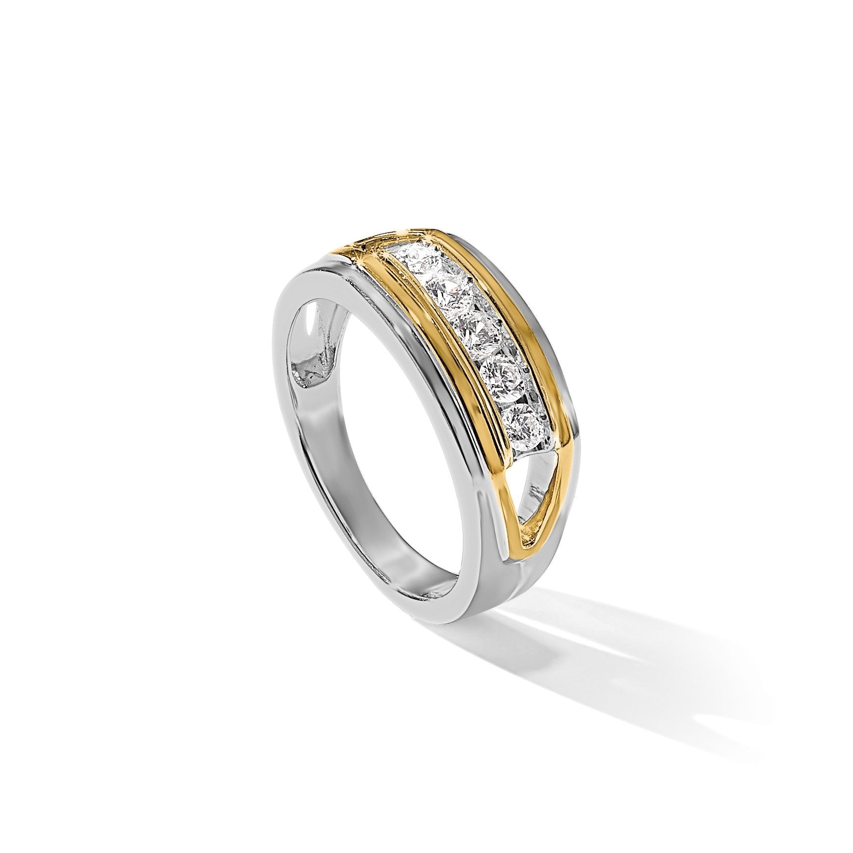 14K Bicolor Weißgold 0,5 ct. Laborgezüchteter Diamant VS/SI+ G+ Fünf-Steine-Herrenring