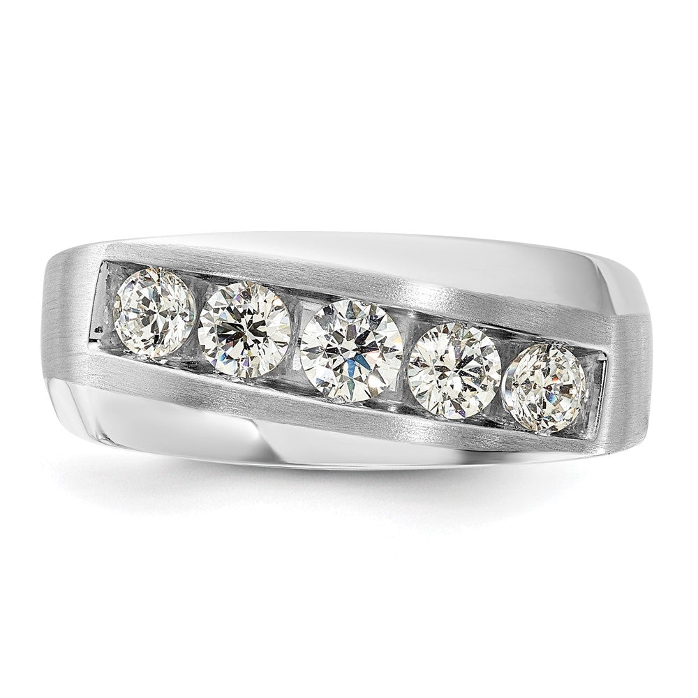 10K Weißgold Herrenring mit 1 ct. laborgezüchteten Diamanten VS/SI+ G+, Fünf-Stein-Fassung, komplett