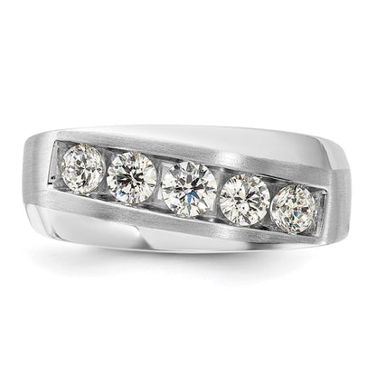 10K Weißgold Herrenring mit 1 ct. laborgezüchteten Diamanten VS/SI+ G+, Fünf-Stein-Fassung, komplett