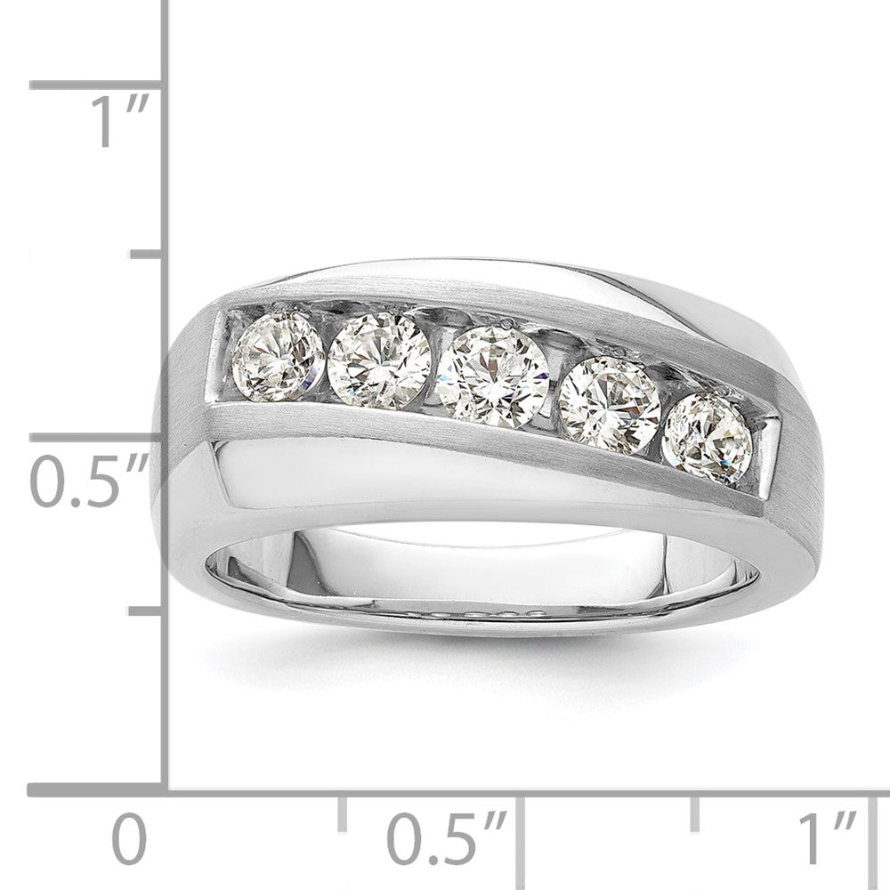 10K Weißgold Herrenring mit 1 ct. laborgezüchteten Diamanten VS/SI+ G+, Fünf-Stein-Fassung, komplett
