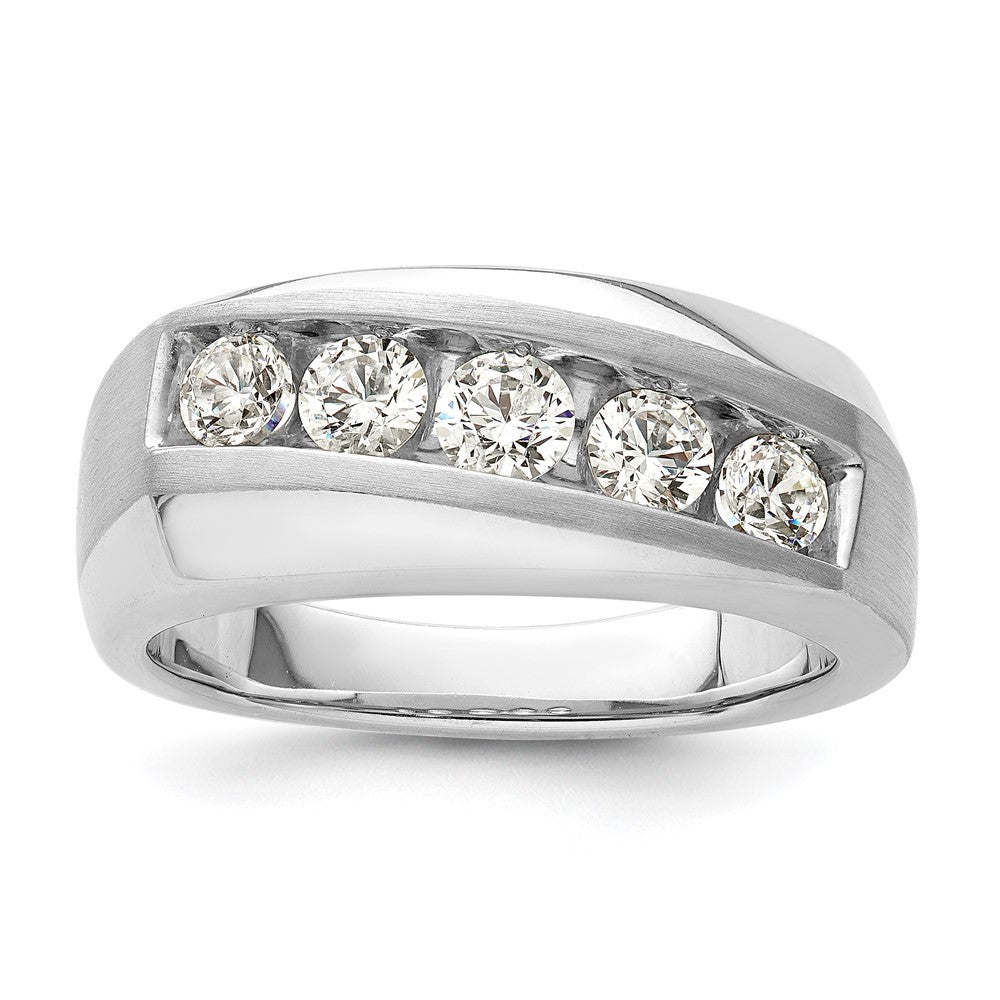 10K Weißgold Herrenring mit 1 ct. laborgezüchteten Diamanten VS/SI+ G+, Fünf-Stein-Fassung, komplett