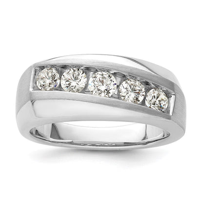 10K Weißgold Herrenring mit 1 ct. laborgezüchteten Diamanten VS/SI+ G+, Fünf-Stein-Fassung, komplett