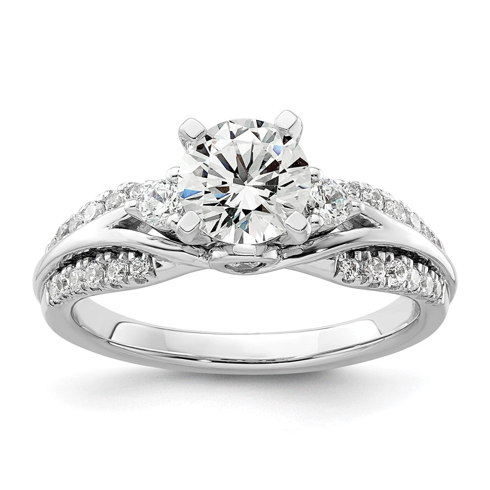 14K Weißgold Verlobungsring mit 0,375 ct. Labor gezüchteten Diamanten VS/SI+ G+, 1 ct. rundem Mittelstein, gemeinsamer Krappenfassung