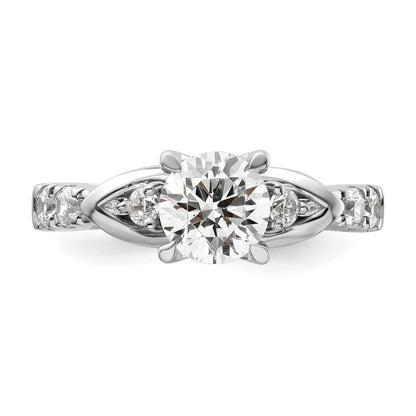 14K Weißgold Verlobungsring mit rundem, 1 ct. großem, im Labor gezüchtetem Diamanten in der Mitte, VS/SI+ G+, in Shared-Prong-Fassung, Gesamtgewicht 0,33 ct