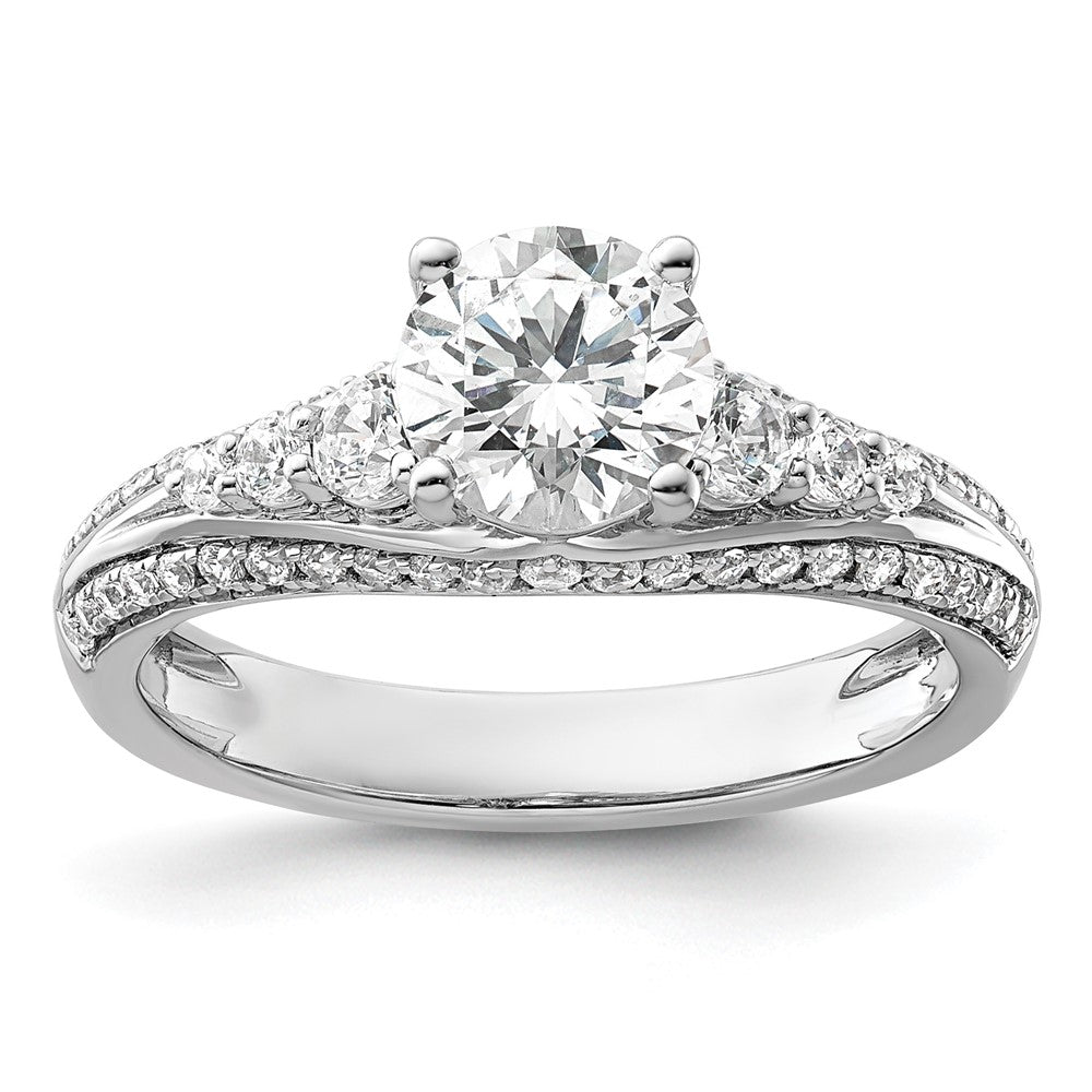 14K Weißgold Verlobungsring mit 0,5 ct. Labordiamanten VS/SI+ G+, 1 ct. rundem Mittelstein, Kanal- und gemeinsamer Krappenfassung
