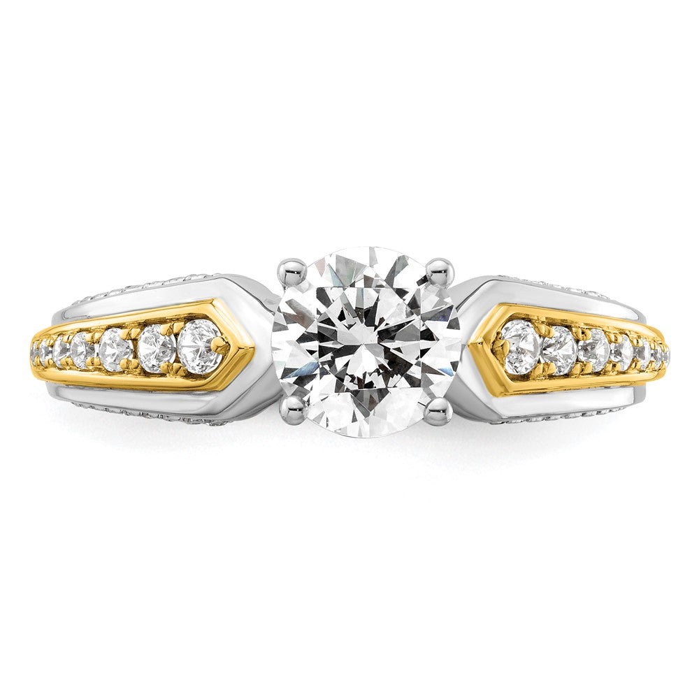 14K Bicolor Verlobungsring mit 1 ct. rundem Mittelstein in Kanalfassung und geteilter Krappenfassung, 0,33 ct. Labordiamanten VS/SI+ G+