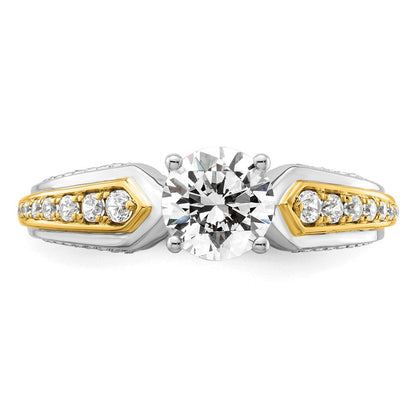 14K Bicolor Verlobungsring mit 1 ct. rundem Mittelstein in Kanalfassung und geteilter Krappenfassung, 0,33 ct. Labordiamanten VS/SI+ G+