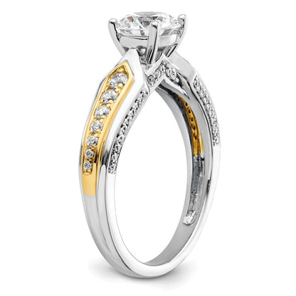 14K Bicolor Verlobungsring mit 1 ct. rundem Mittelstein in Kanalfassung und geteilter Krappenfassung, 0,33 ct. Labordiamanten VS/SI+ G+