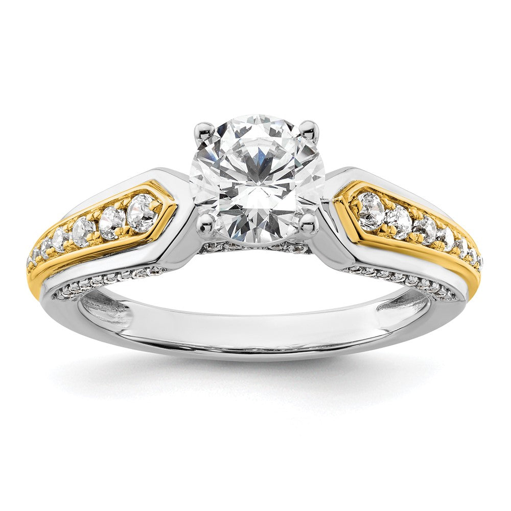 14K Bicolor Verlobungsring mit 1 ct. rundem Mittelstein in Kanalfassung und geteilter Krappenfassung, 0,33 ct. Labordiamanten VS/SI+ G+