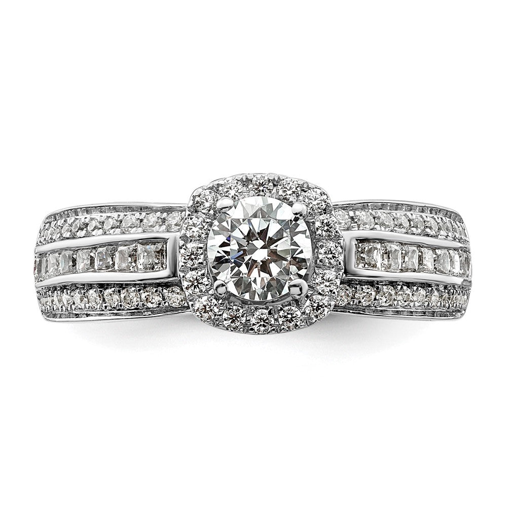 14K Weißgold Verlobungsring mit 0,625 ct. im Labor gezüchteten Diamanten VS/SI+ G+, 0,5 ct. Center Round, Halo-Fassung