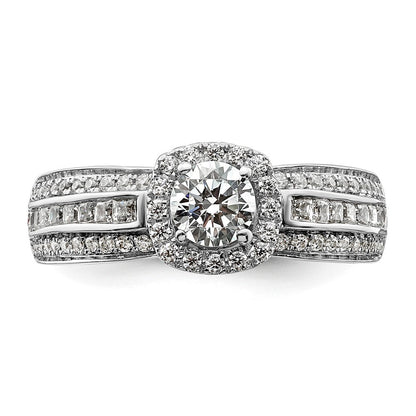 14K Weißgold Verlobungsring mit 0,625 ct. im Labor gezüchteten Diamanten VS/SI+ G+, 0,5 ct. Center Round, Halo-Fassung