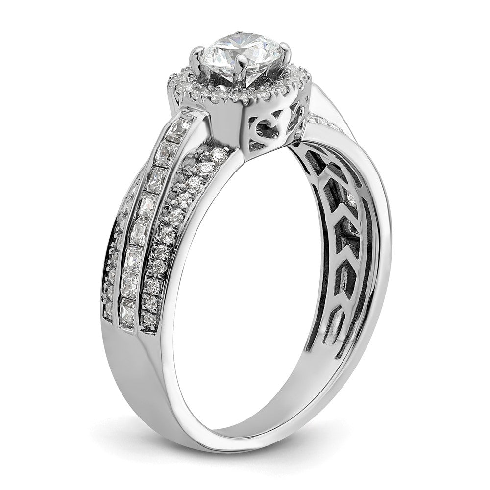 14K Weißgold Verlobungsring mit 0,625 ct. im Labor gezüchteten Diamanten VS/SI+ G+, 0,5 ct. Center Round, Halo-Fassung