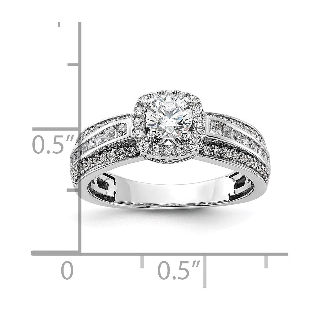 14K Weißgold Verlobungsring mit 0,625 ct. im Labor gezüchteten Diamanten VS/SI+ G+, 0,5 ct. Center Round, Halo-Fassung