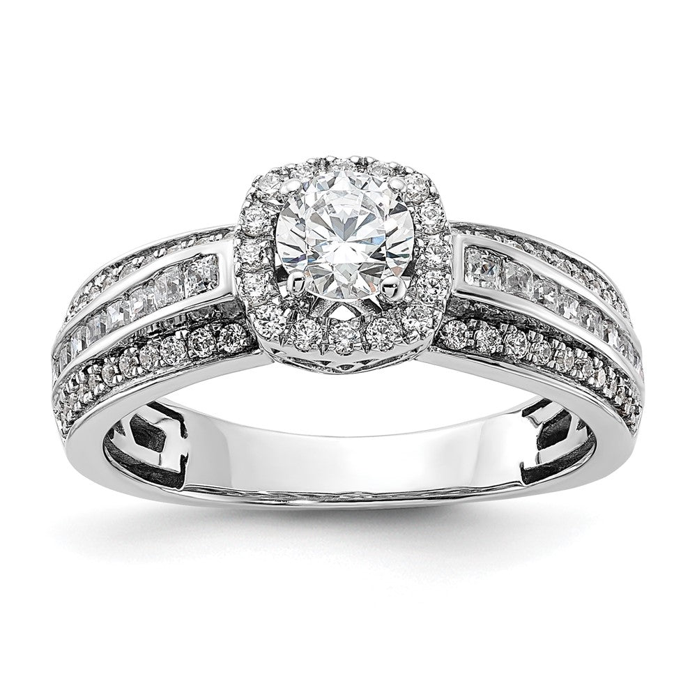 14K Weißgold Verlobungsring mit 0,625 ct. im Labor gezüchteten Diamanten VS/SI+ G+, 0,5 ct. Center Round, Halo-Fassung