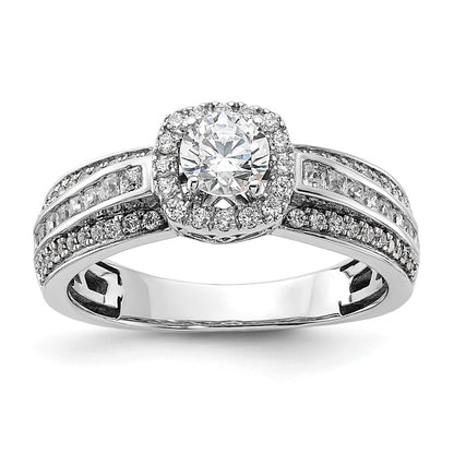 14K Weißgold Verlobungsring mit 0,625 ct. im Labor gezüchteten Diamanten VS/SI+ G+, 0,5 ct. Center Round, Halo-Fassung