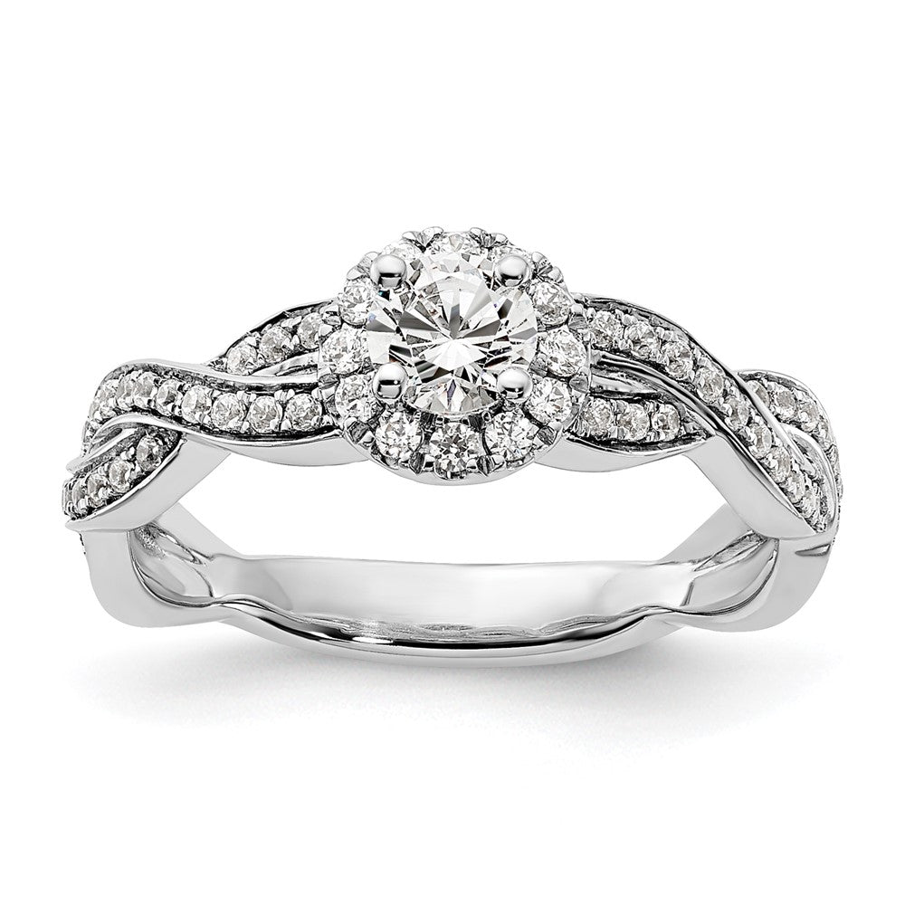 14K Weißgold 0,75 ct. im Labor gezüchteter Diamant VS/SI+ G+ Rund Fancy-Halo Verlobungsring mit vollständig besetztem Ring