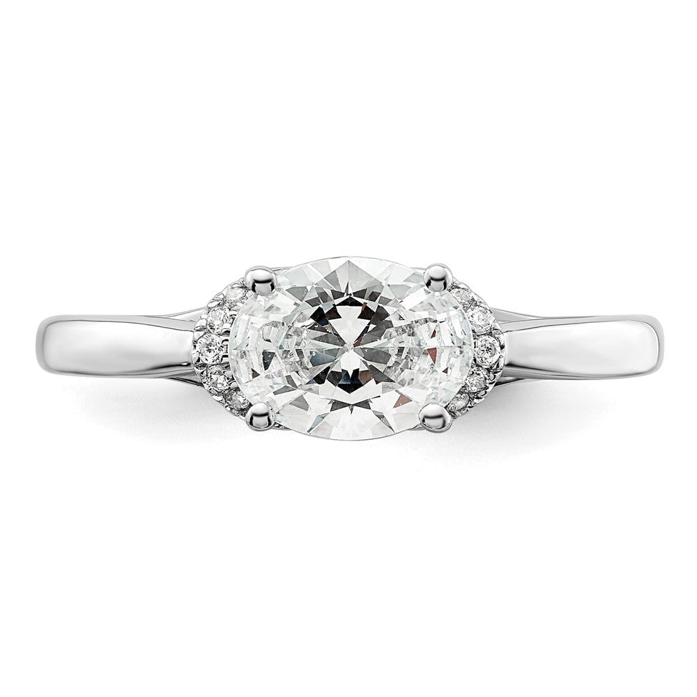 14K Weißgold Verlobungsring mit 0,05 ct. im Labor gezüchtetem Diamant VS/SI+ G+, 1 ct. Mittelstein Oval Ost-West-Fassung