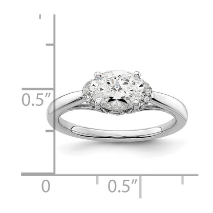 14K Weißgold Verlobungsring mit 0,05 ct. im Labor gezüchtetem Diamant VS/SI+ G+, 1 ct. Mittelstein Oval Ost-West-Fassung