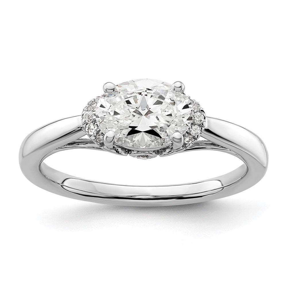 14K Weißgold Verlobungsring mit 0,05 ct. im Labor gezüchtetem Diamant VS/SI+ G+, 1 ct. Mittelstein Oval Ost-West-Fassung