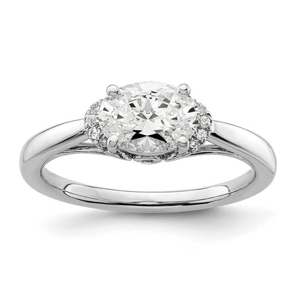 14K Weißgold Verlobungsring mit 0,05 ct. im Labor gezüchtetem Diamant VS/SI+ G+, 1 ct. Mittelstein Oval Ost-West-Fassung