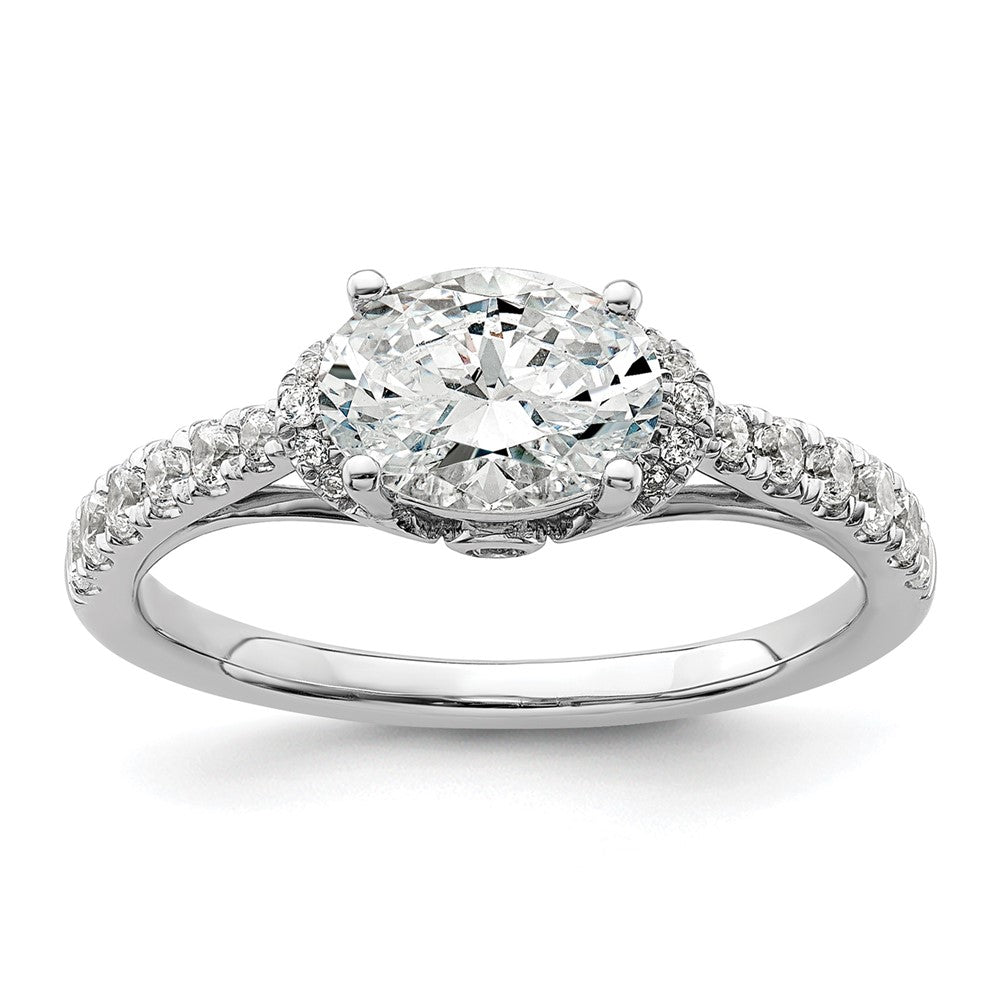 14K Weißgold Verlobungsring mit 0,33 ct. Labordiamant VS/SI+ G+, 1 ct. Ost-West-Oval-Mittelstein