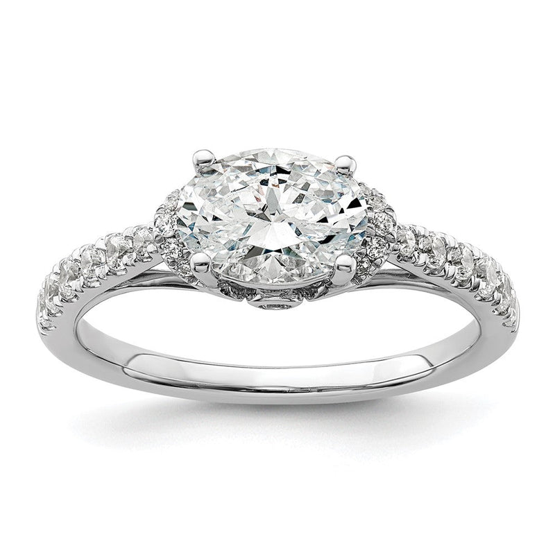 14K Weißgold Verlobungsring mit 0,33 ct. Labordiamant VS/SI+ G+, 1 ct. Ost-West-Oval-Mittelstein