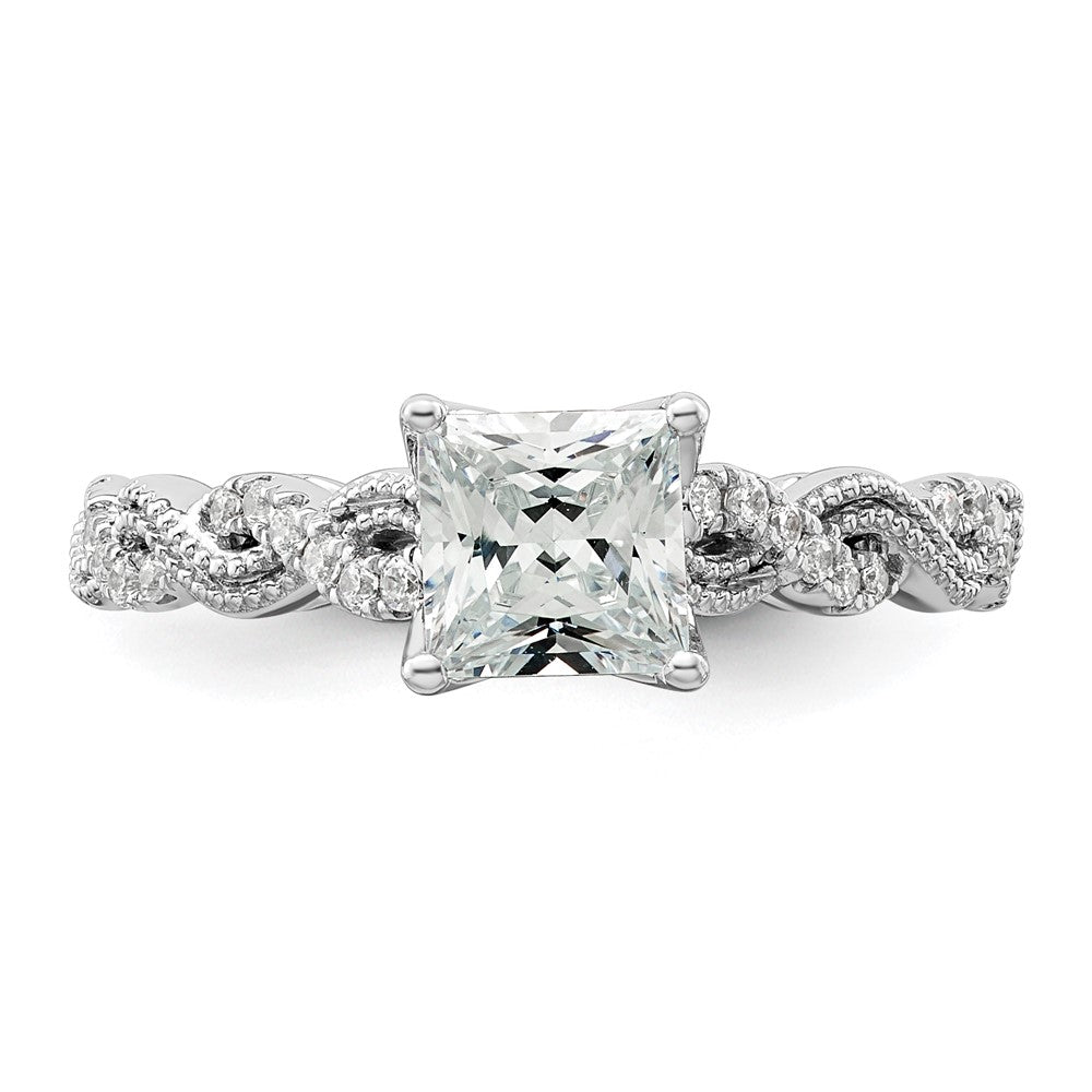 14K Weißgold Verlobungsring mit 0,2 ct. im Labor gezüchteten Diamanten VS/SI+ G+, Semi-Mount-Fassung für 1 ct. Center-Diamant im Prinzessschliff