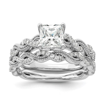 14K Weißgold Verlobungsring mit 0,2 ct. im Labor gezüchteten Diamanten VS/SI+ G+, Semi-Mount-Fassung für 1 ct. Center-Diamant im Prinzessschliff
