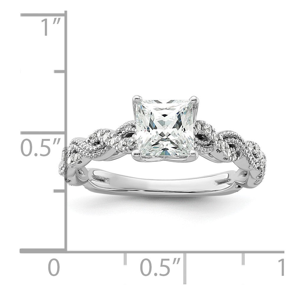 14K Weißgold Verlobungsring mit 0,2 ct. im Labor gezüchteten Diamanten VS/SI+ G+, Semi-Mount-Fassung für 1 ct. Center-Diamant im Prinzessschliff