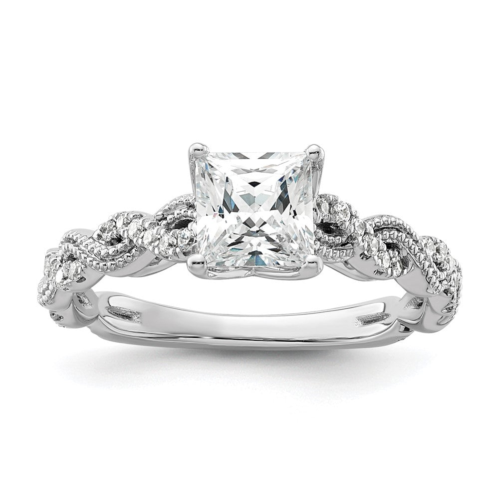14K Weißgold Verlobungsring mit 0,2 ct. im Labor gezüchteten Diamanten VS/SI+ G+, Semi-Mount-Fassung für 1 ct. Center-Diamant im Prinzessschliff