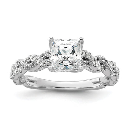 14K Weißgold Verlobungsring mit 0,2 ct. im Labor gezüchteten Diamanten VS/SI+ G+, Semi-Mount-Fassung für 1 ct. Center-Diamant im Prinzessschliff