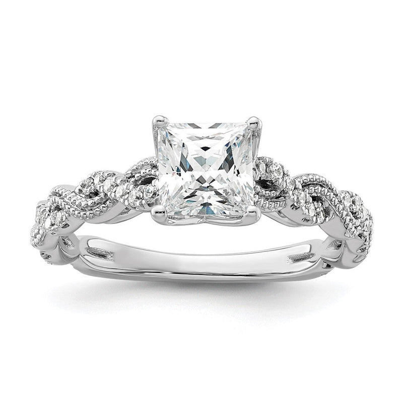 14K Weißgold Verlobungsring mit 0,2 ct. im Labor gezüchteten Diamanten VS/SI+ G+, Semi-Mount-Fassung für 1 ct. Center-Diamant im Prinzessschliff
