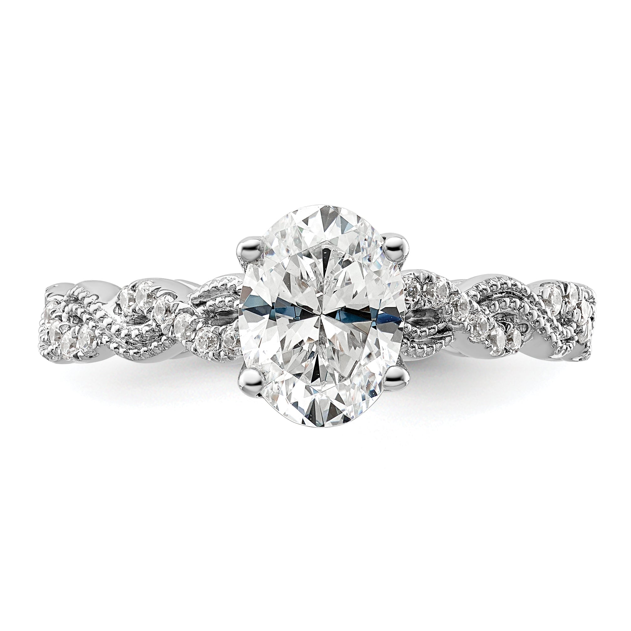 14K Weißgold Verlobungsring mit 0,2 ct. Labor-gezüchteten Diamanten VS/SI+ G+ und 1 ct. Diamant im Ovalschliff als Mittelstein